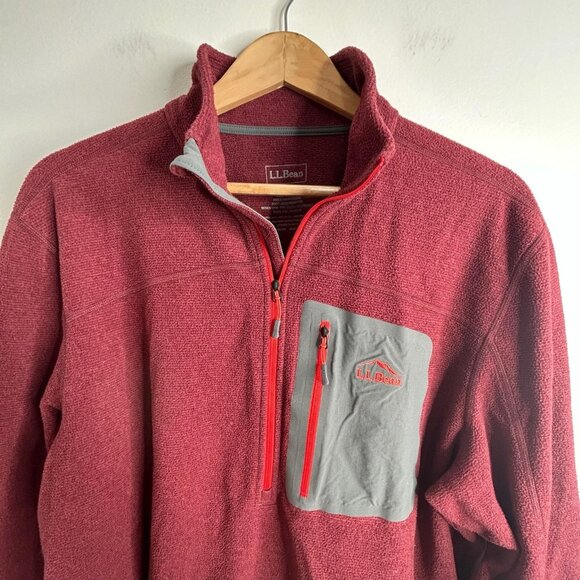 L.L.Bean Pullover Mens XL Burgundy Fleece Quarter Zip Slightly Fitted Pocket - Picture 2 of 9